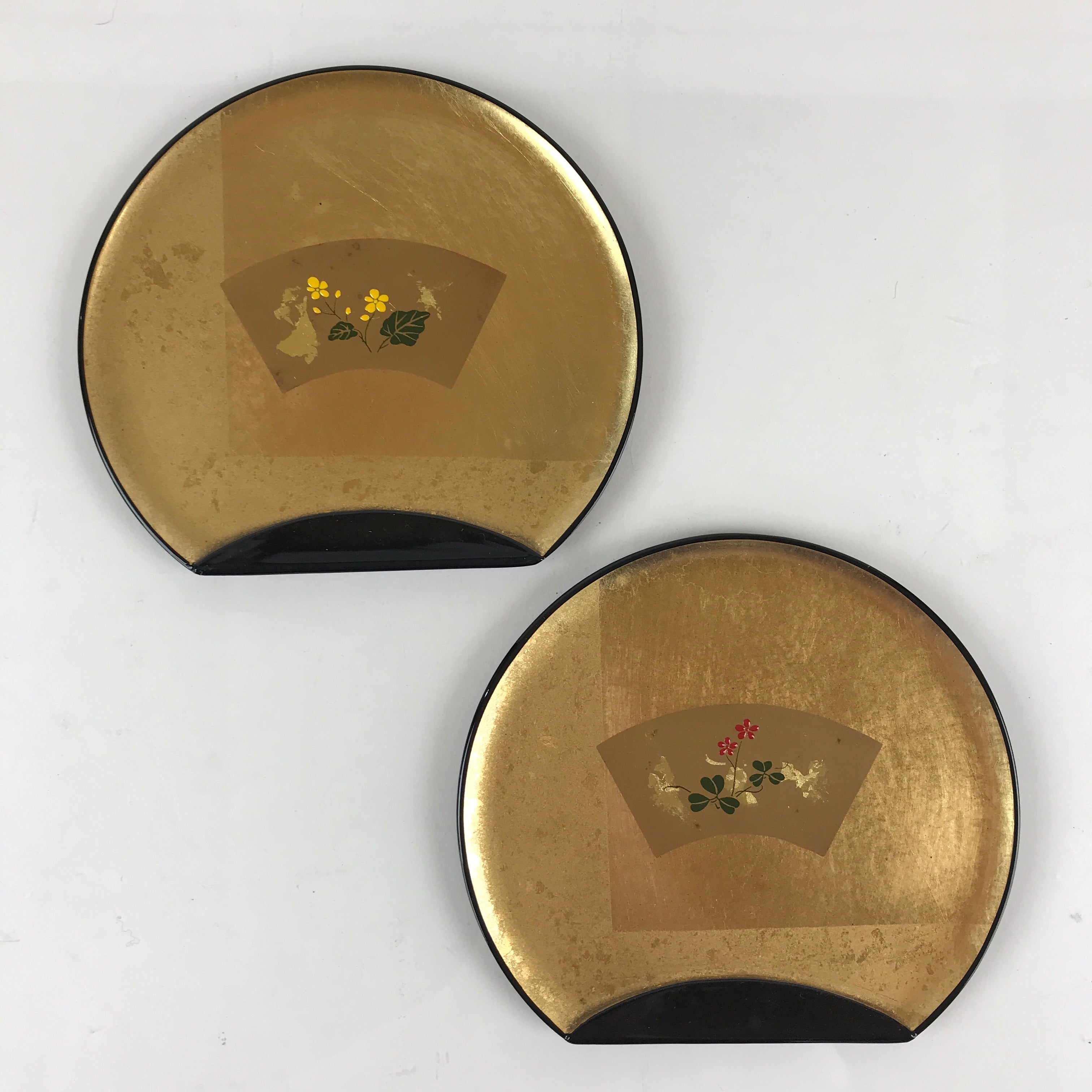 Japanese Lacquered Small Plate 2pc Set Vtg Sweet Plate Half Moon PX646