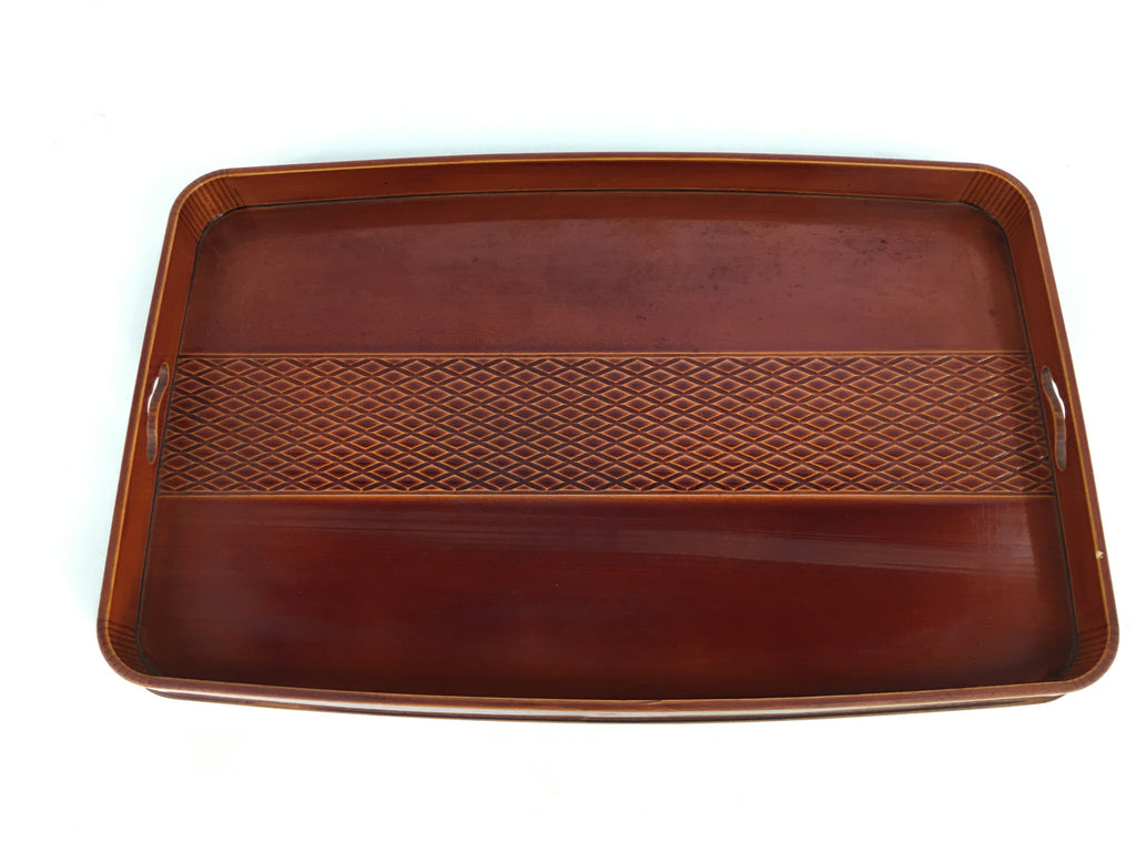 Japanese Lacquered Tray Rectangle Obon Vtg Shunkei-Nuri Nurimono UR683
