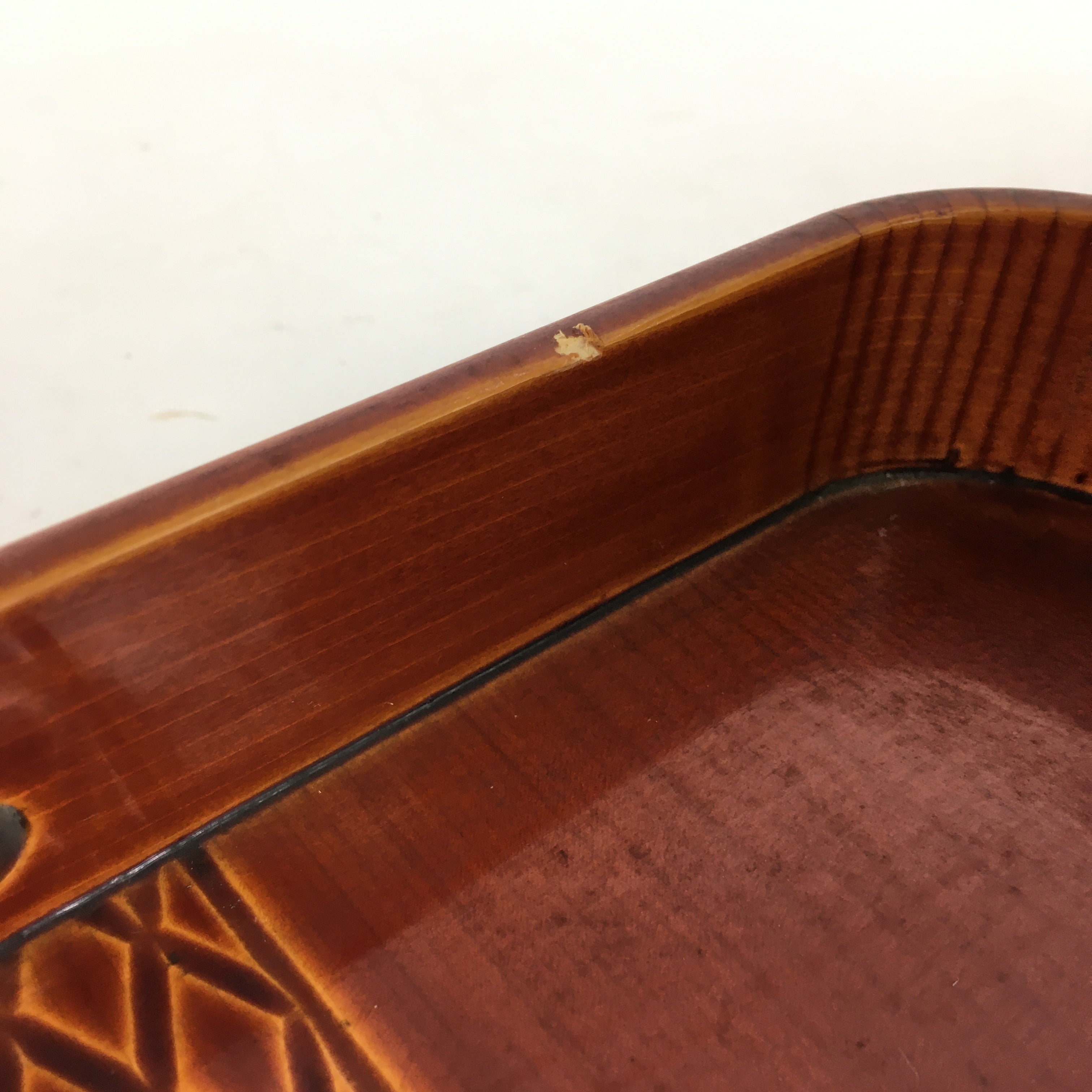 Japanese Lacquered Tray Rectangle Obon Vtg Shunkei-Nuri Nurimono UR683