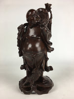 Japanese Lacquered Wooden Buddhist Art Hotei Statue Vtg Amulet Mokuzo BD803
