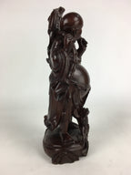 Japanese Lacquered Wooden Buddhist Art Hotei Statue Vtg Amulet Mokuzo BD803
