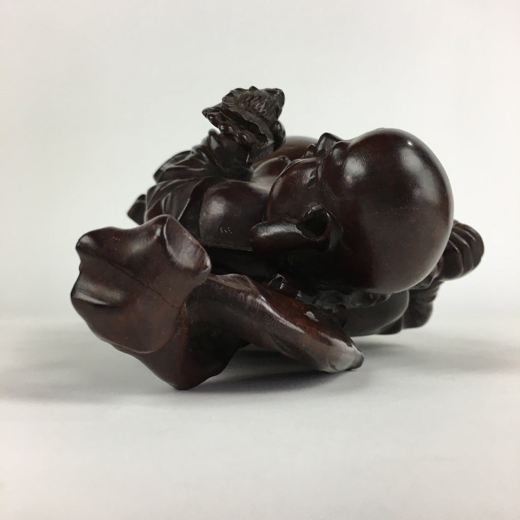 Japanese Lacquered Wooden Buddhist Art Hotei Statue Vtg Amulet Mokuzo BD803