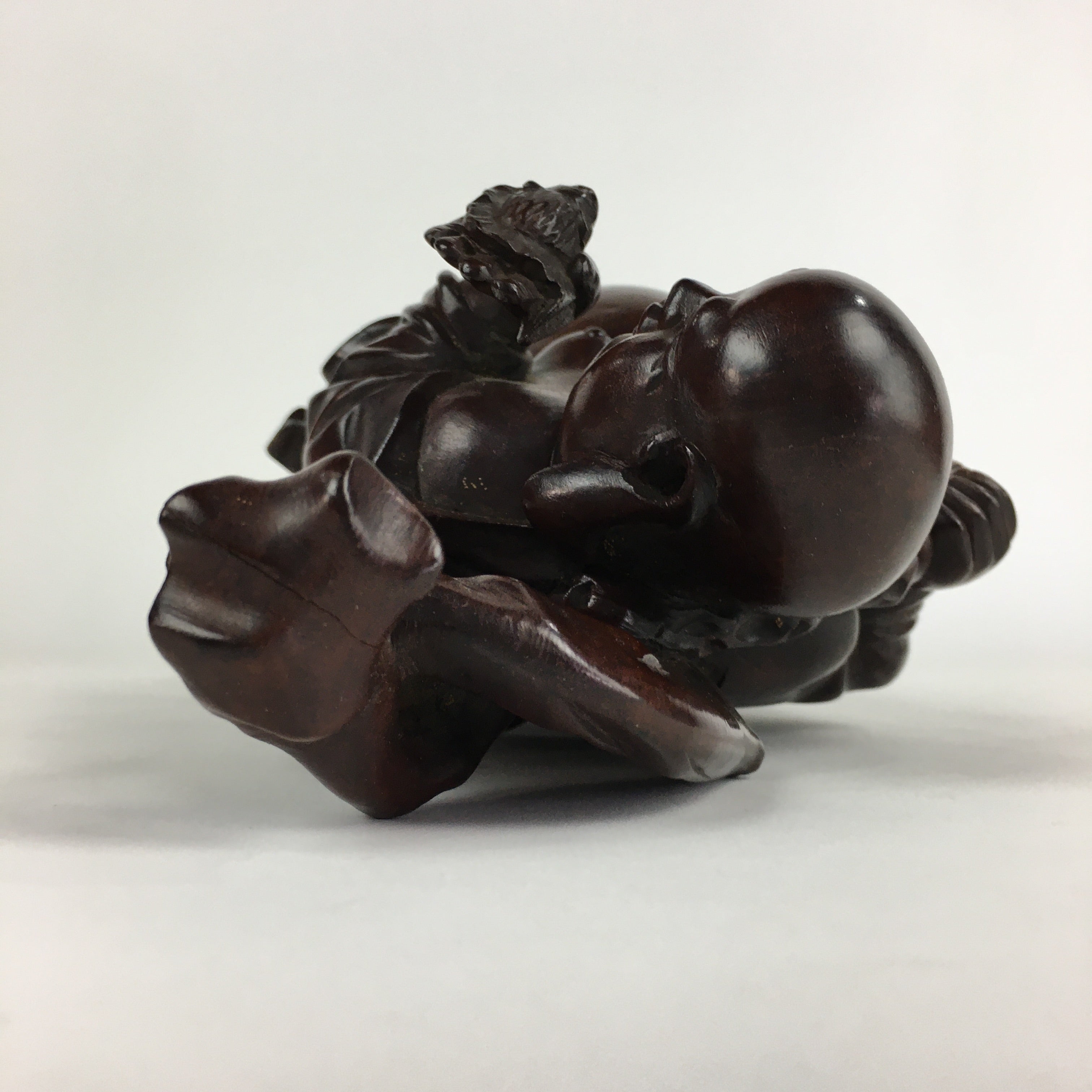 Japanese Lacquered Wooden Buddhist Art Hotei Statue Vtg Amulet Mokuzo BD803