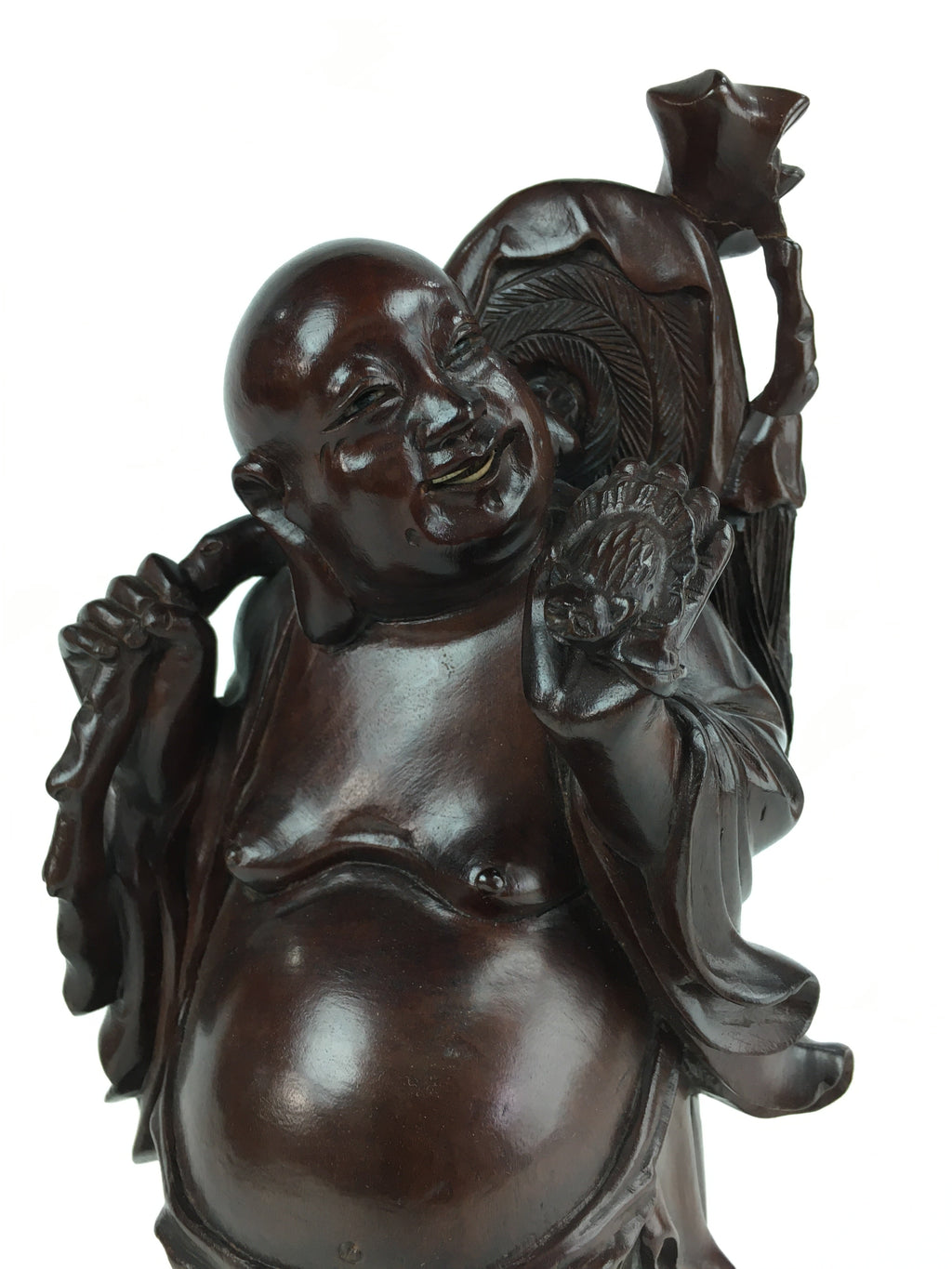 Japanese Lacquered Wooden Buddhist Art Hotei Statue Vtg Amulet Mokuzo BD803