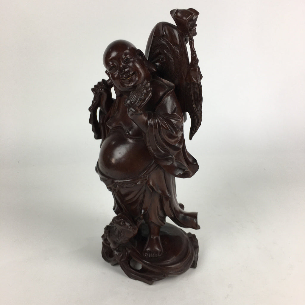 Japanese Lacquered Wooden Buddhist Art Hotei Statue Vtg Amulet Mokuzo BD803