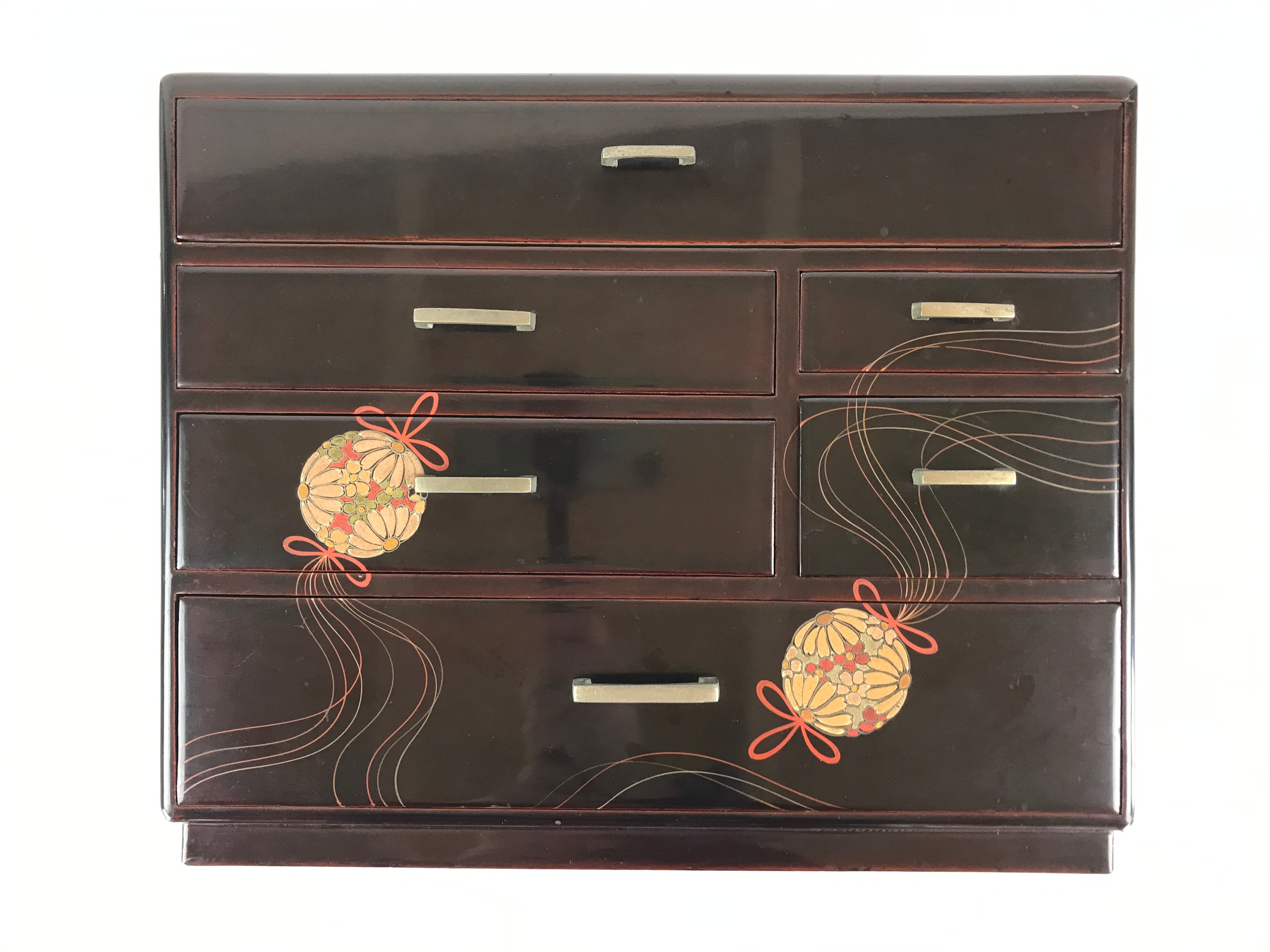 Japanese Lacquered Wooden Haribako Chest Sewing Box Vtg Makie Tansu T323