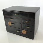 Japanese Lacquered Wooden Haribako Chest Sewing Box Vtg Makie Tansu T323