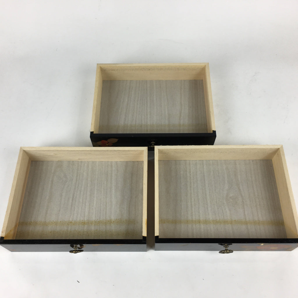 Japanese Lacquered Wooden Sewing Box Vtg Haribako Chest Tansu T303