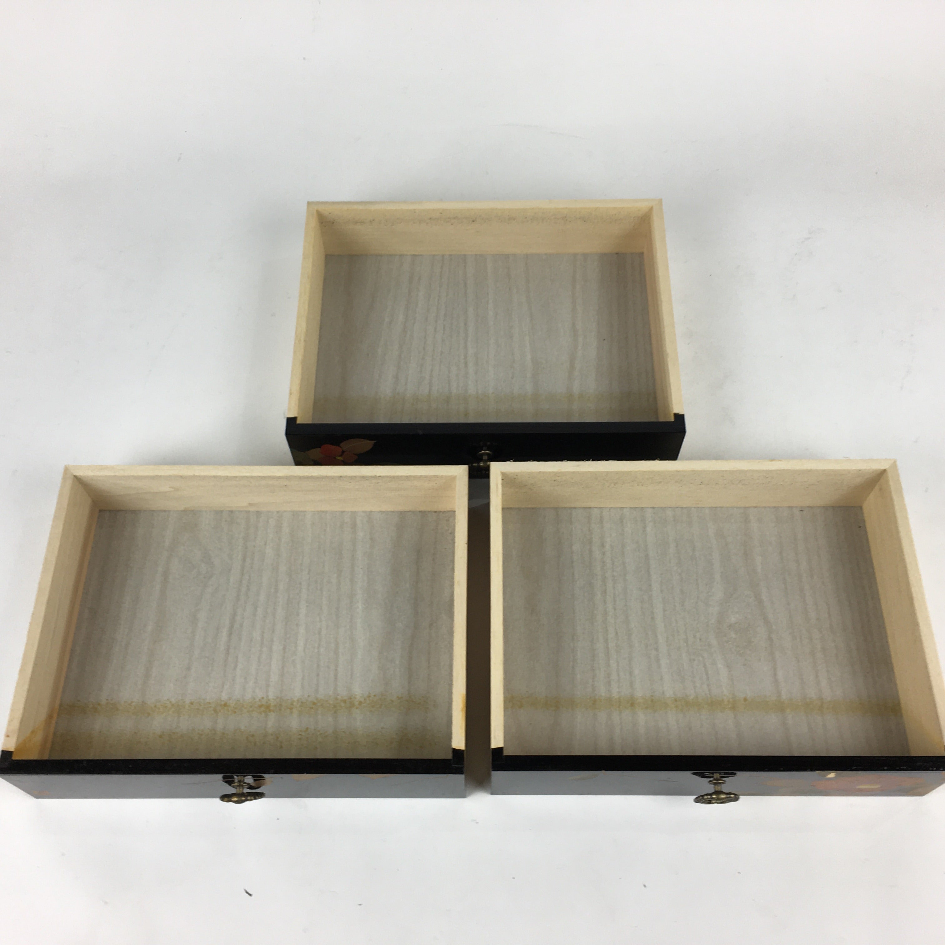 Japanese Lacquered Wooden Sewing Box Vtg Haribako Chest Tansu T303