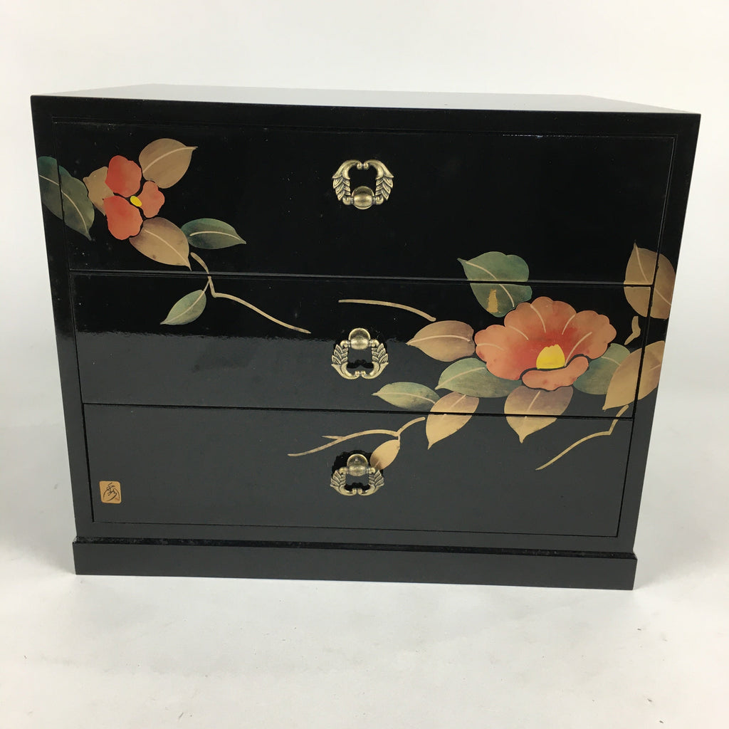 Japanese Lacquered Wooden Sewing Box Vtg Haribako Chest Tansu T303