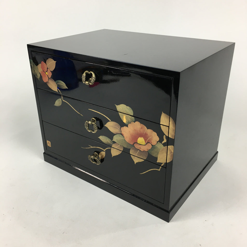 Japanese Lacquered Wooden Sewing Box Vtg Haribako Chest Tansu T303
