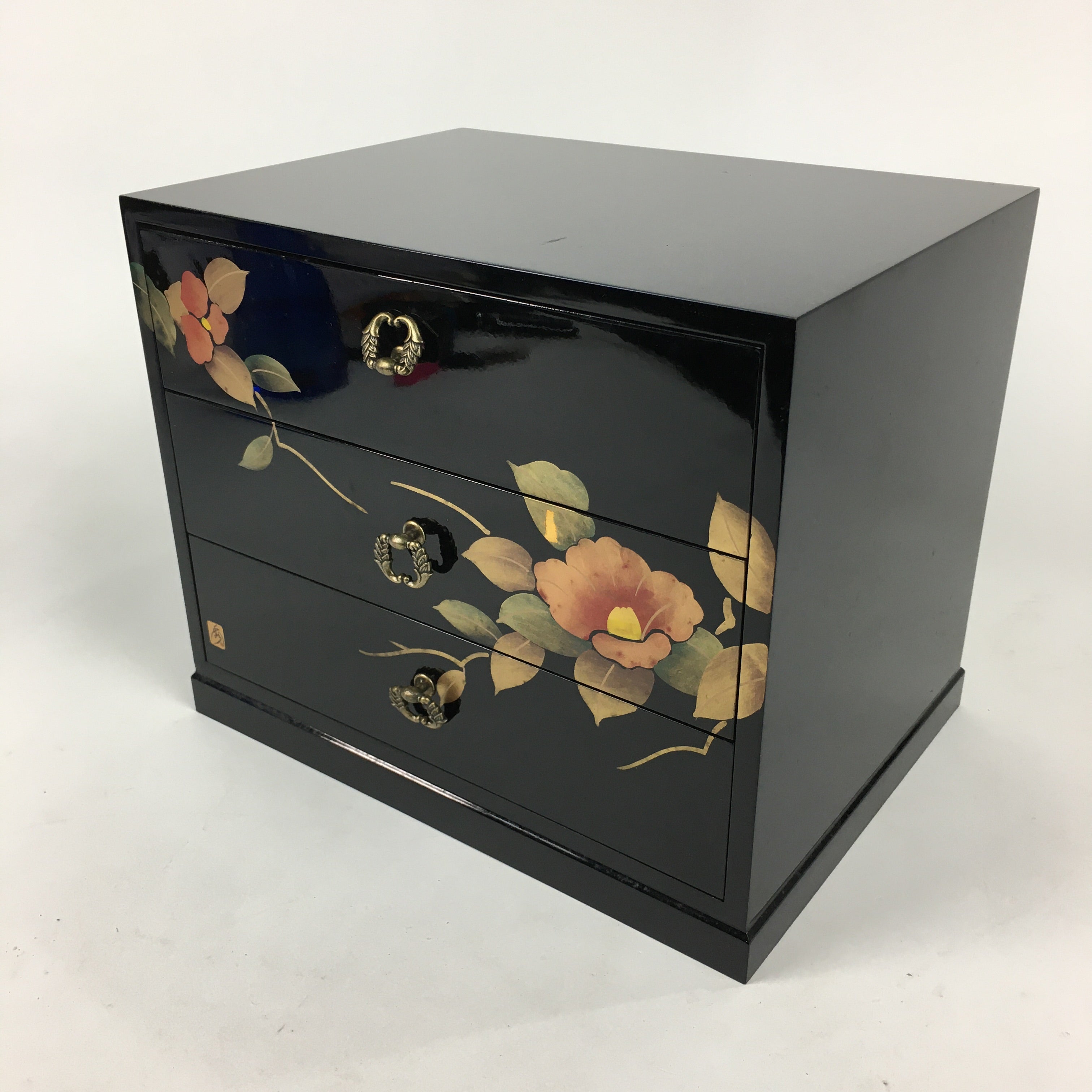 Japanese Lacquered Wooden Sewing Box Vtg Haribako Chest Tansu T303