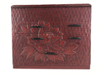 Japanese Lacquered Wooden Sewing Box Vtg Haribako Tansu Carved Peony T330