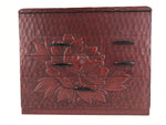 Japanese Lacquered Wooden Sewing Box Vtg Haribako Tansu Carved Peony T330