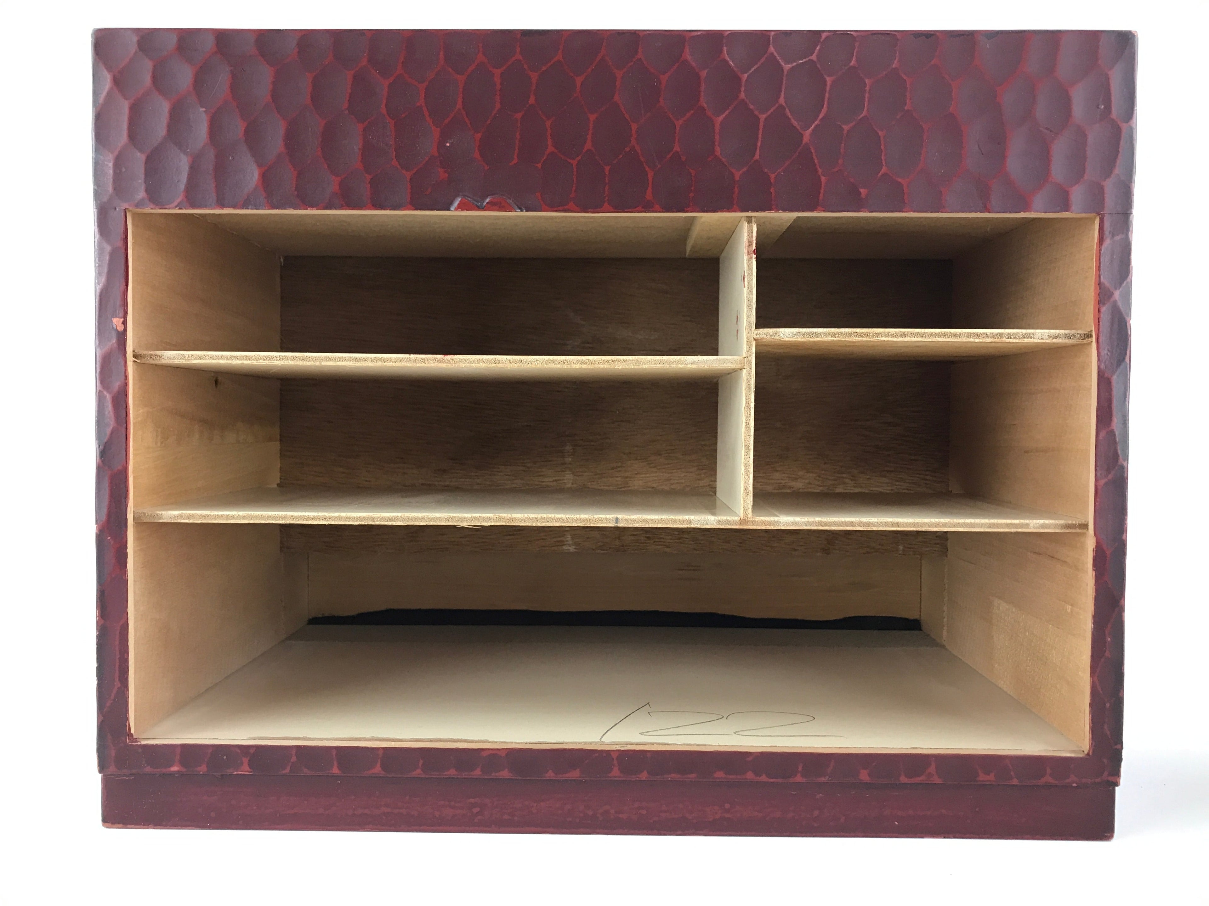 Japanese Lacquered Wooden Sewing Box Vtg Haribako Tansu Carved Peony T330