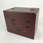 Japanese Lacquered Wooden Sewing Box Vtg Haribako Tansu Carved Peony T330