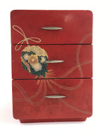 Japanese Lacquered Wooden Sewing Box Vtg Maki-e Haribako Chest Tansu T326