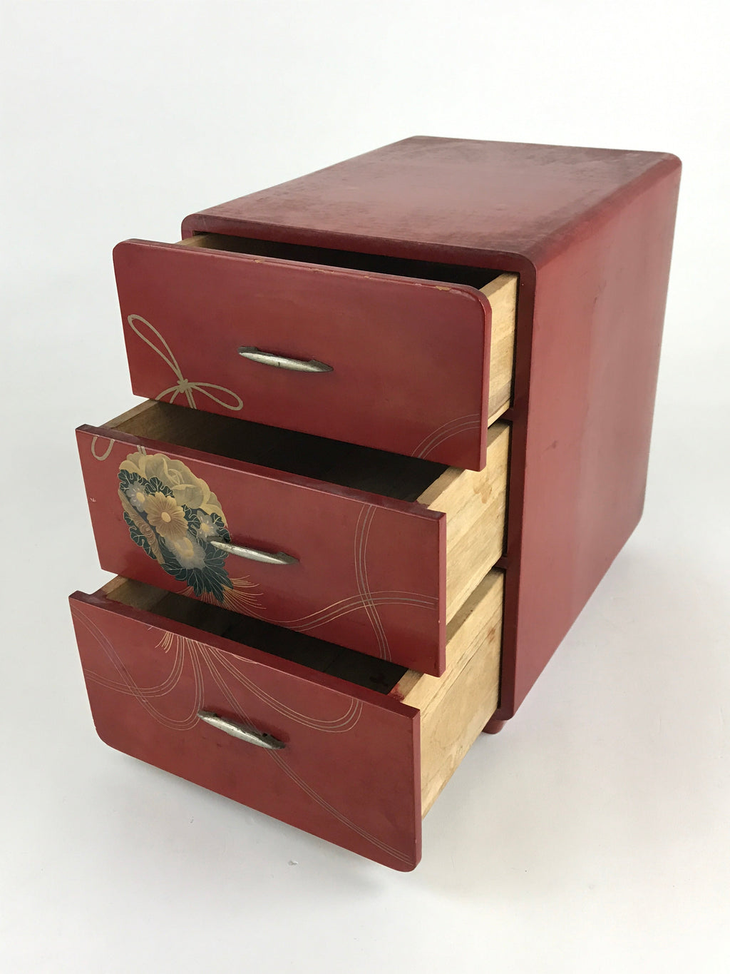 Japanese Lacquered Wooden Sewing Box Vtg Maki-e Haribako Chest Tansu T326