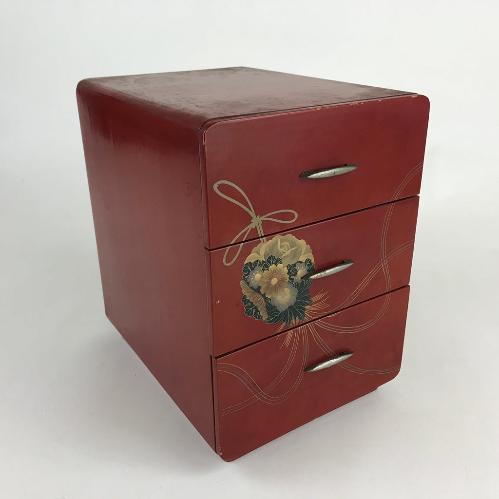 Japanese Lacquered Wooden Sewing Box Vtg Maki-e Haribako Chest Tansu T326