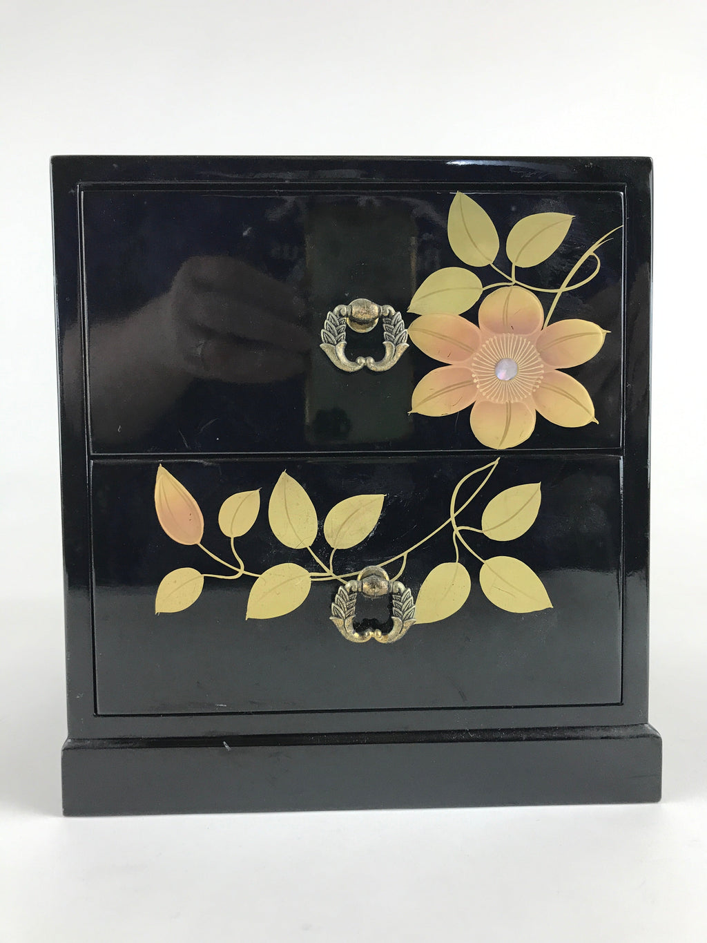 Japanese Lacquered Wooden Sewing Box Vtg Raden Maki-e Haribako Tansu T327