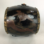 Japanese Lacquered Wooden Taiko Drum Vtg Hawk Pine Tree Boy's Day BD679