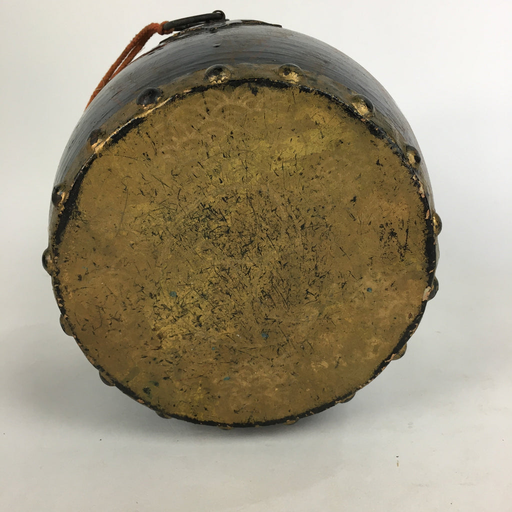 Japanese Lacquered Wooden Taiko Drum Vtg Hawk Pine Tree Boy's Day BD679