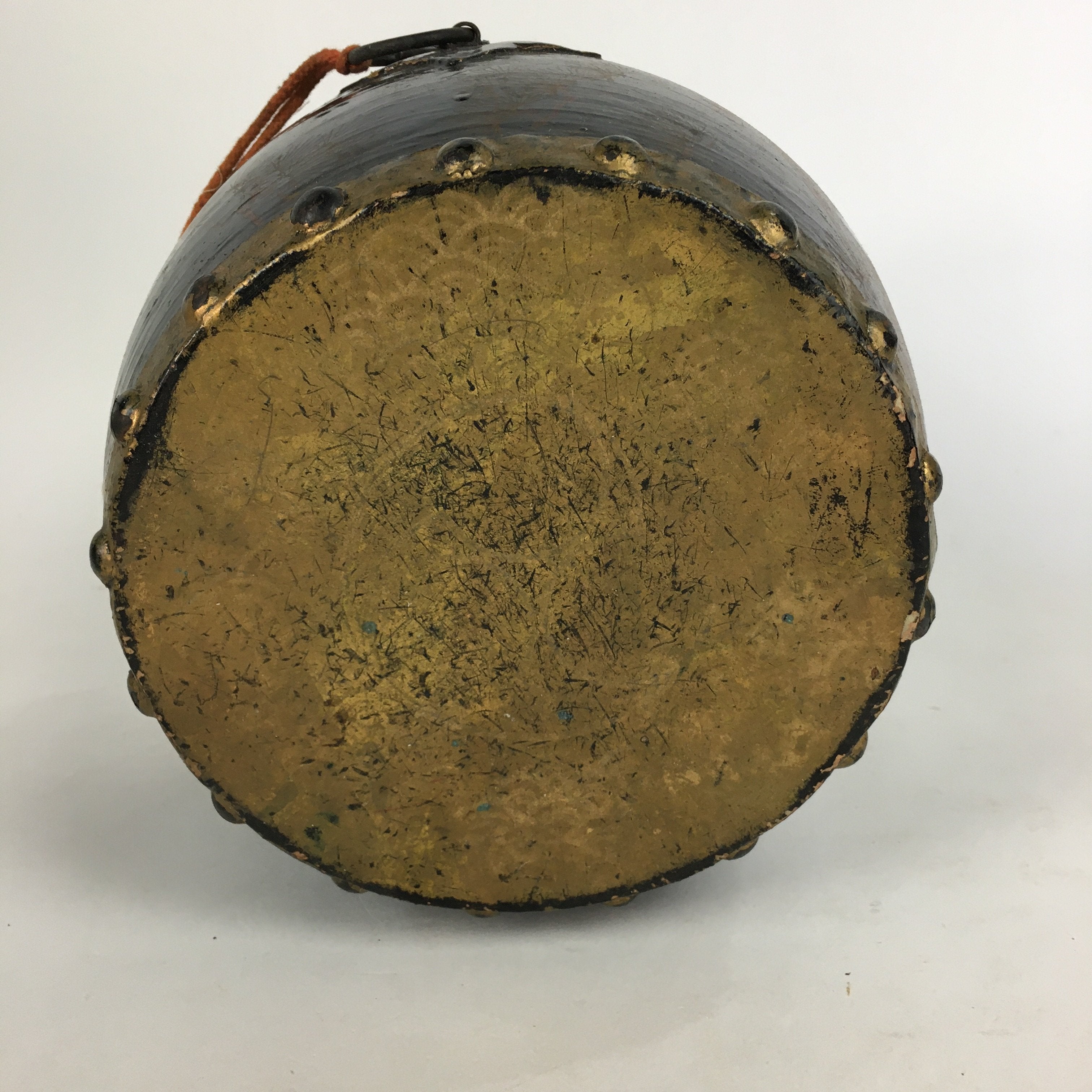 Japanese Lacquered Wooden Taiko Drum Vtg Hawk Pine Tree Boy's Day BD679