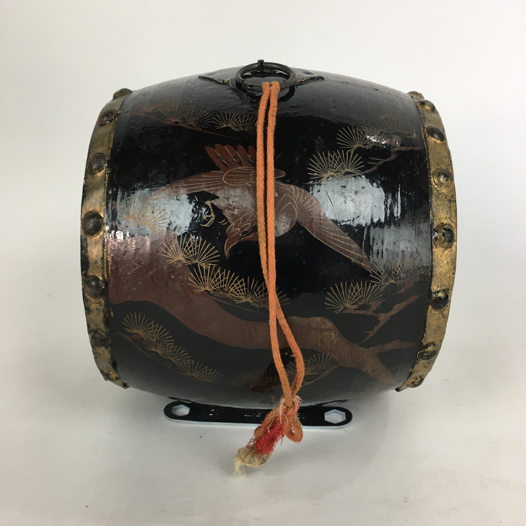 Japanese Lacquered Wooden Taiko Drum Vtg Hawk Pine Tree Boy's Day BD679