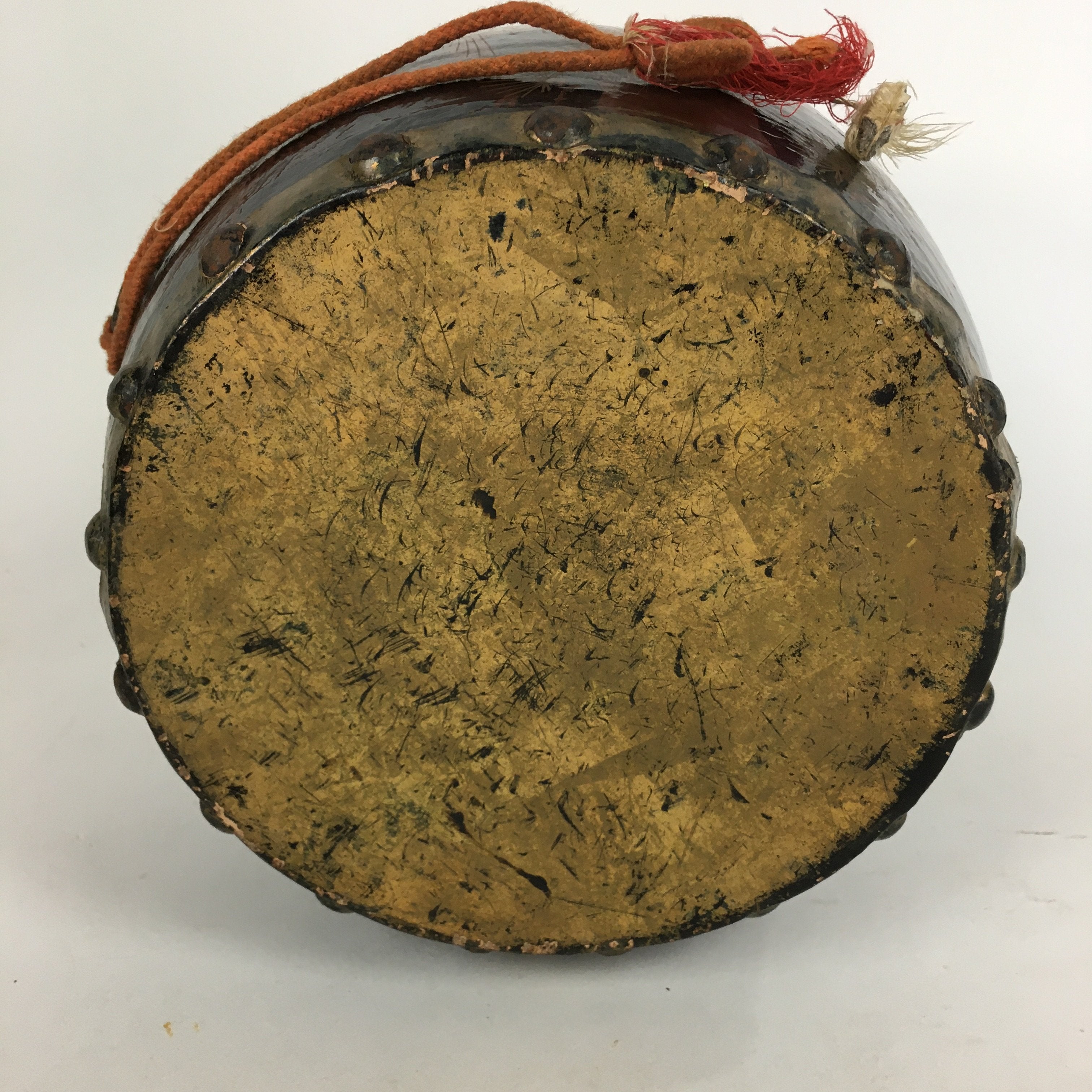 Japanese Lacquered Wooden Taiko Drum Vtg Hawk Pine Tree Boy's Day BD679