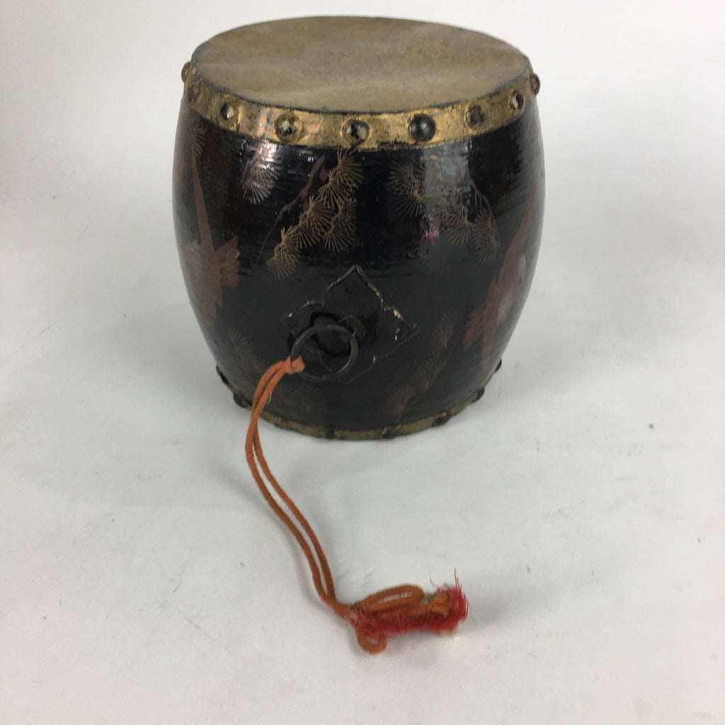 Japanese Lacquered Wooden Taiko Drum Vtg Hawk Pine Tree Boy's Day BD679