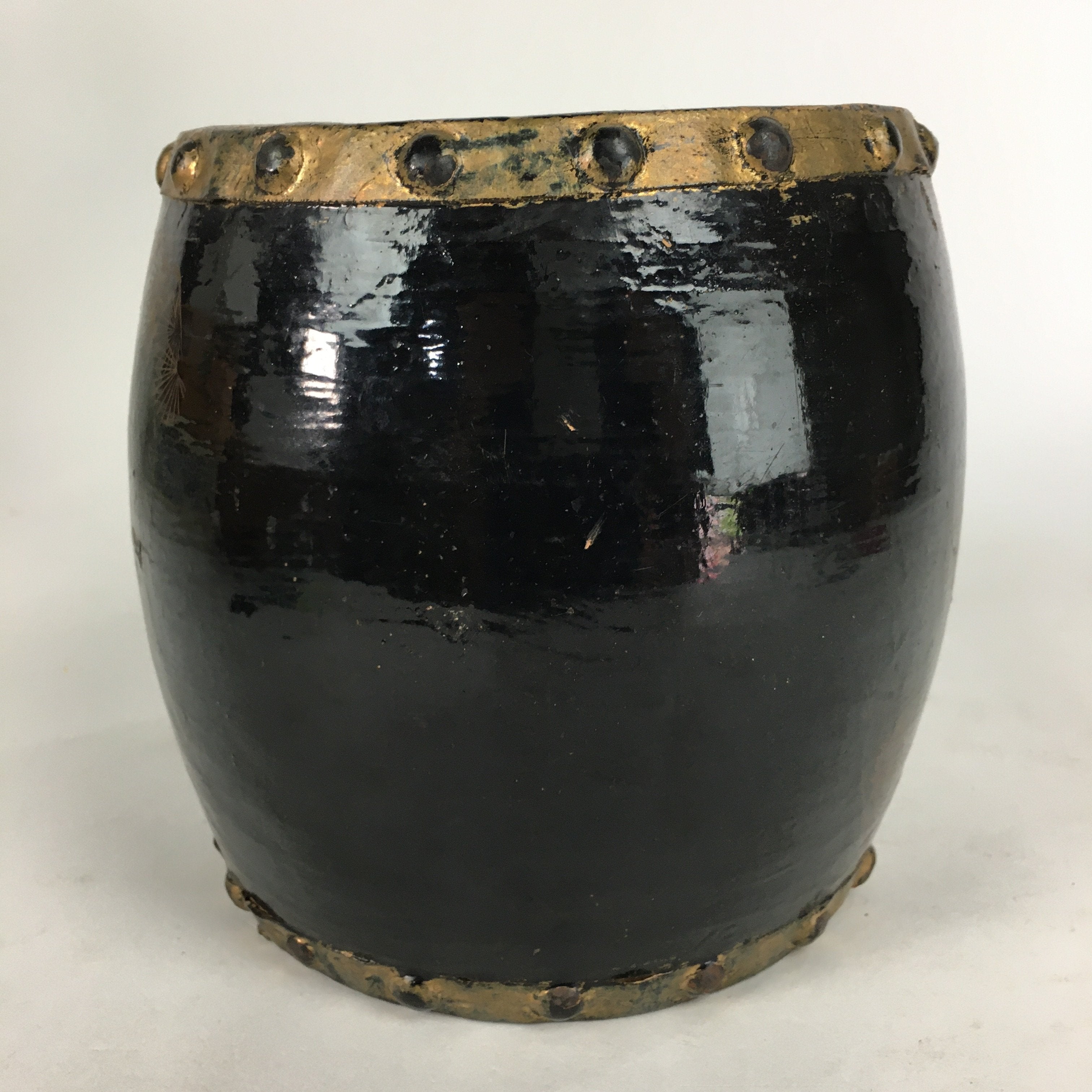 Japanese Lacquered Wooden Taiko Drum Vtg Hawk Pine Tree Boy's Day BD679