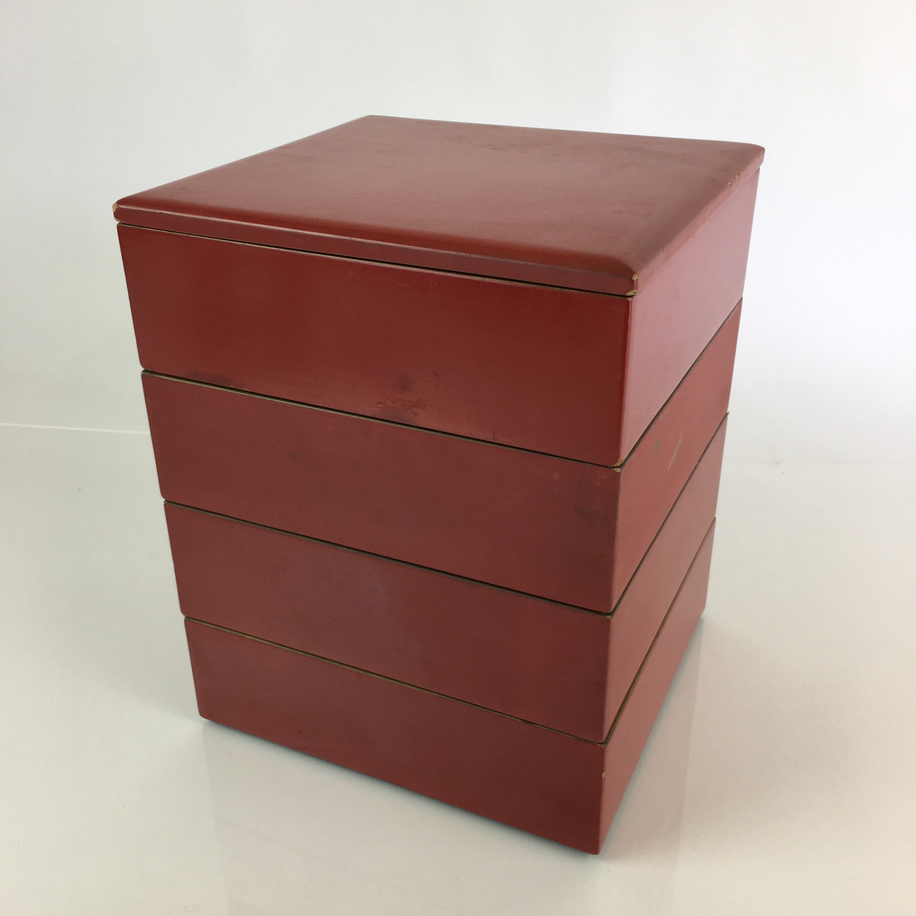Japanese Lacquerware Bento Box Red 4 Tier Wood Vtg Jubako Set JB78
