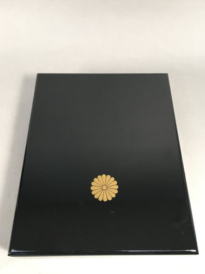 Japanese Lacquerware Lid Box Vtg Fumibako Letter Book Black Chrysanthemum FB63