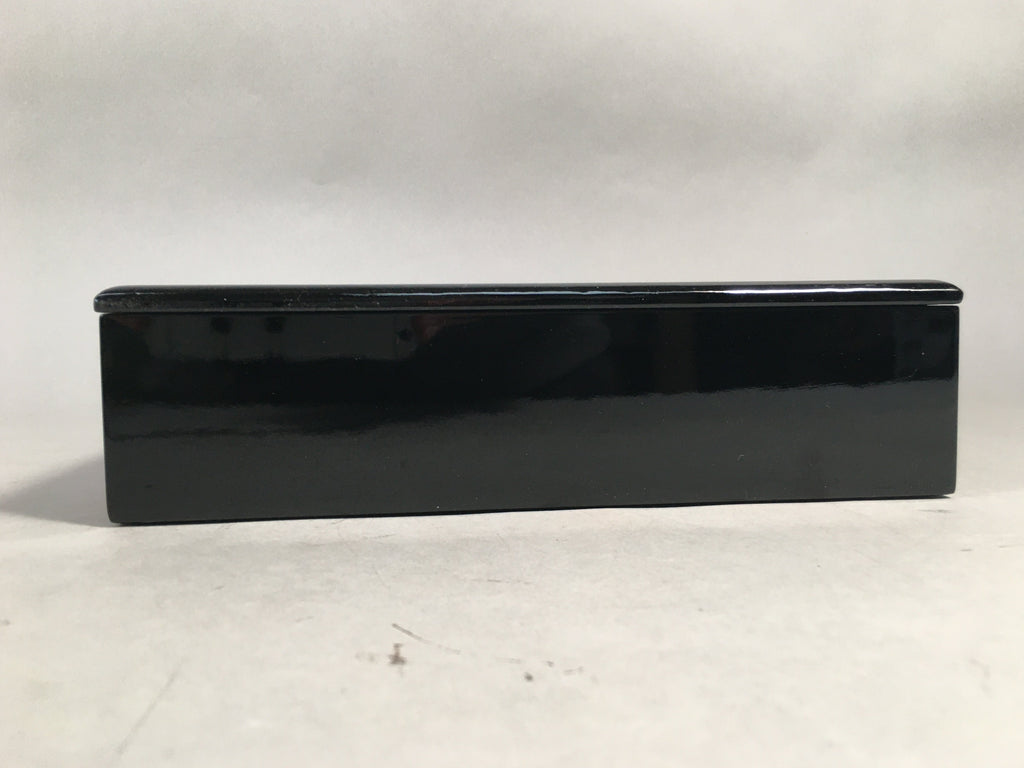 Japanese Lacquerware Lid Box Vtg Fumibako Letter Book Black Chrysanthemum FB63
