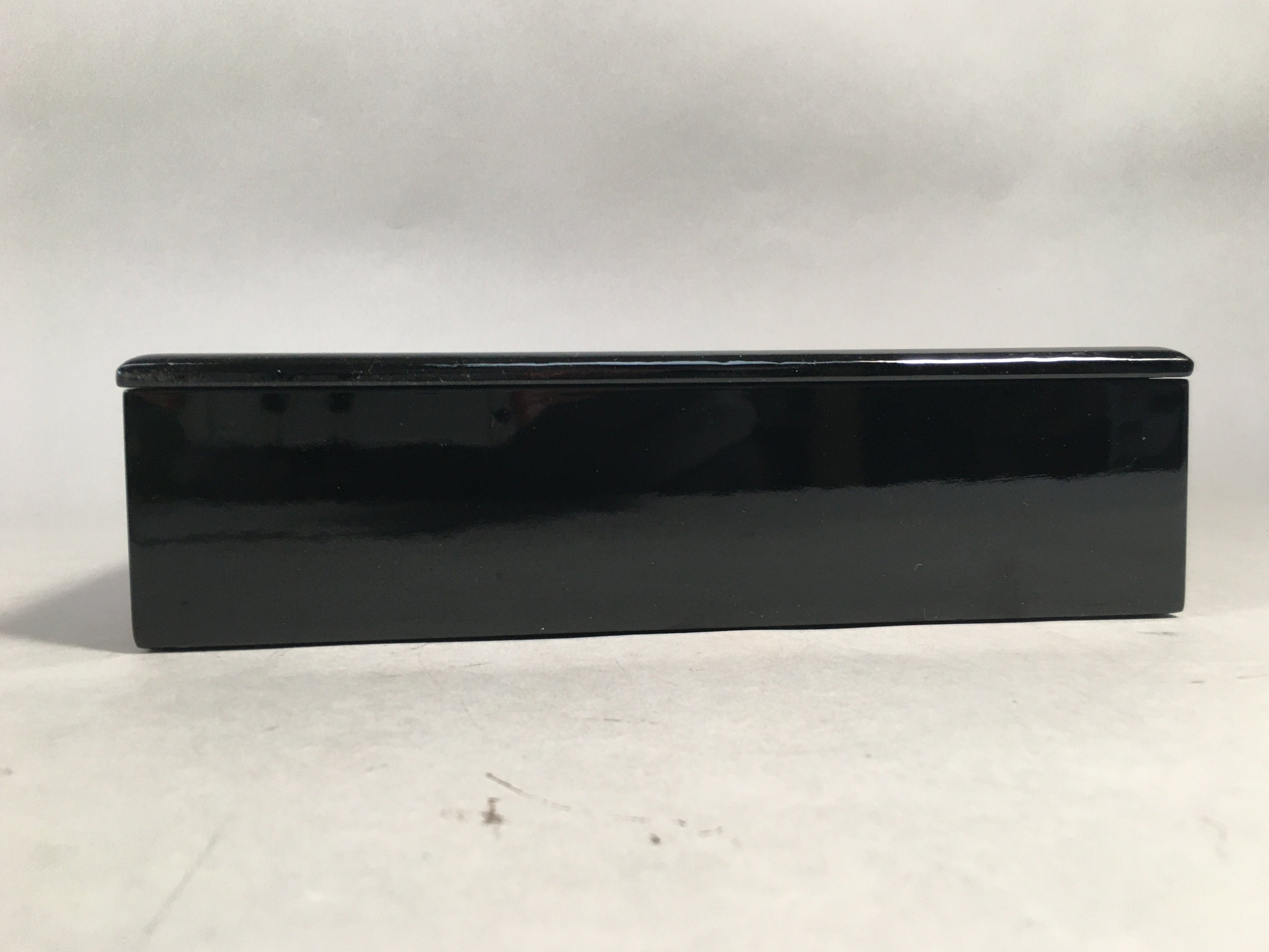 Japanese Lacquerware Lid Box Vtg Fumibako Letter Book Black Chrysanthemum FB63