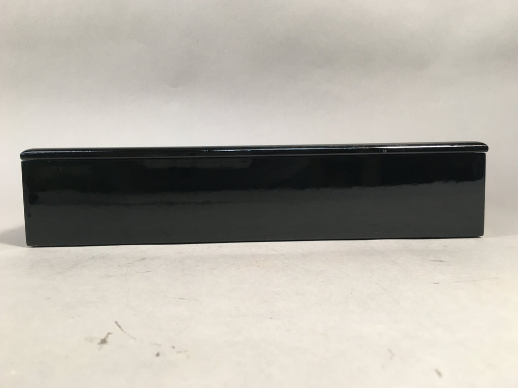 Japanese Lacquerware Lid Box Vtg Fumibako Letter Book Black Chrysanthemum FB63