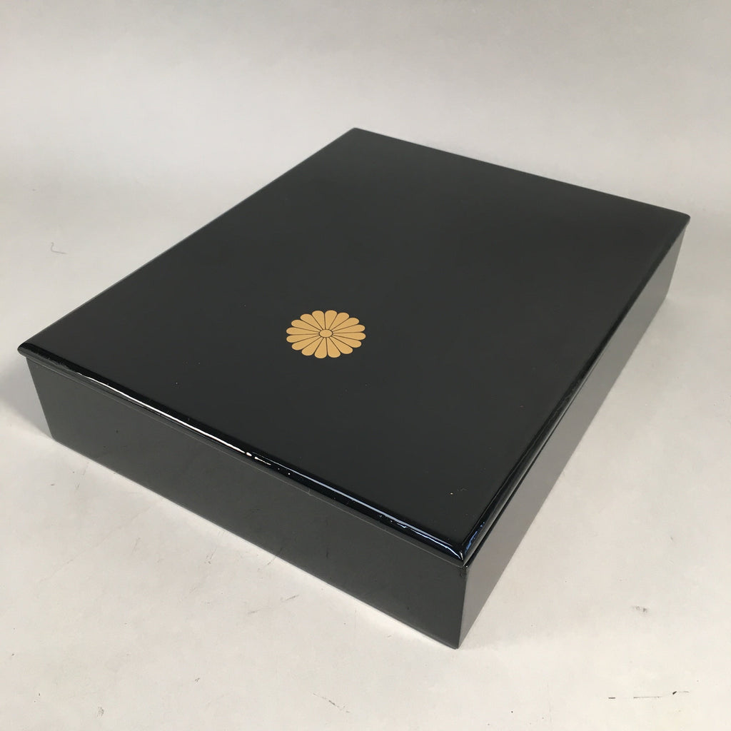 Japanese Lacquerware Lid Box Vtg Fumibako Letter Book Black Chrysanthemum FB63