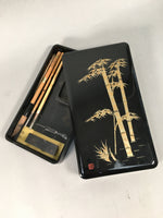 Japanese Lacquerware Lid Box Vtg Suzribako Calligraphy Item Gold Bamboo FB62