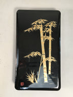 Japanese Lacquerware Lid Box Vtg Suzribako Calligraphy Item Gold Bamboo FB62