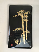 Japanese Lacquerware Lid Box Vtg Suzribako Calligraphy Item Gold Bamboo FB62