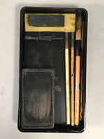 Japanese Lacquerware Lid Box Vtg Suzribako Calligraphy Item Gold Bamboo FB62