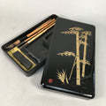 Japanese Lacquerware Lid Box Vtg Suzribako Calligraphy Item Gold Bamboo FB62
