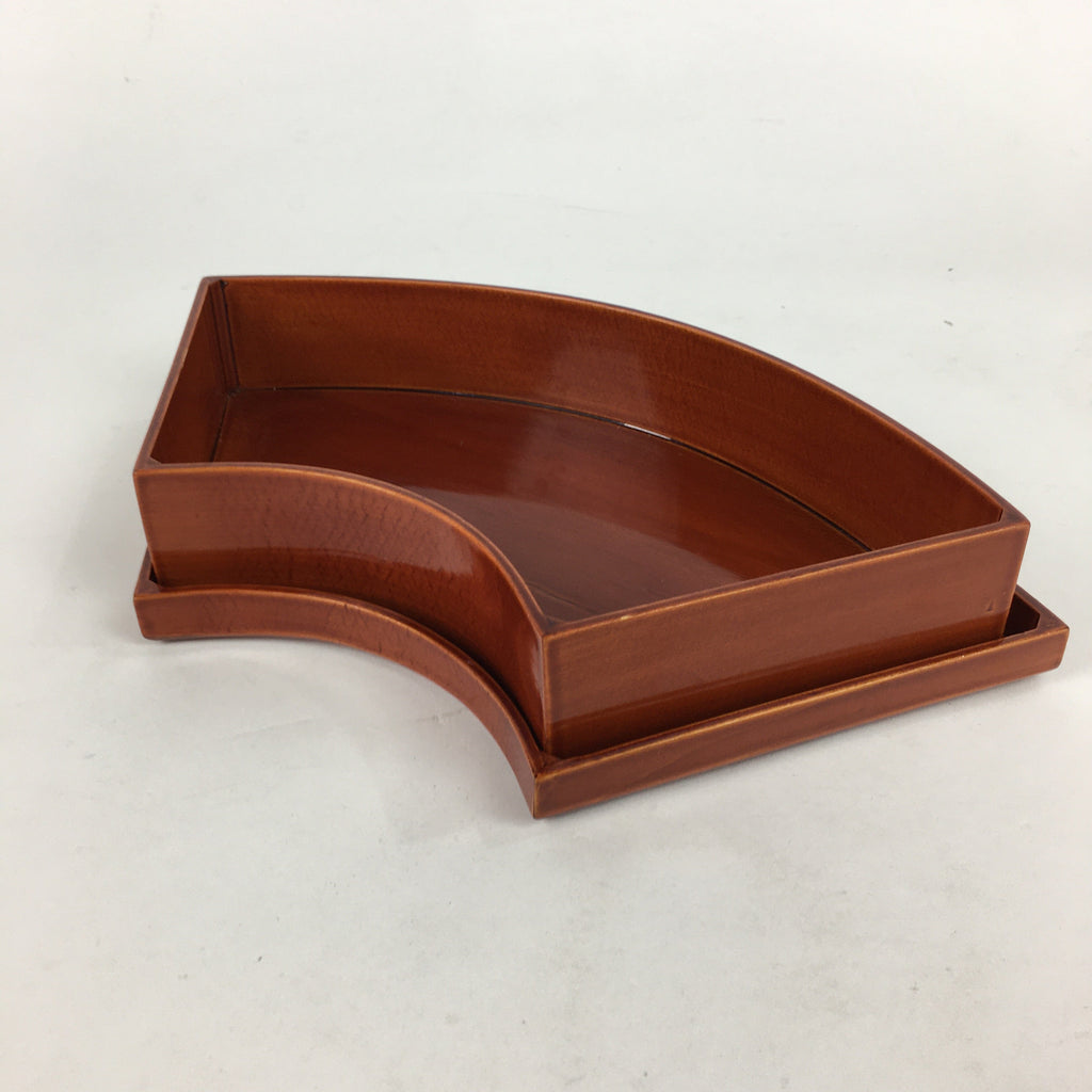 Japanese Lacquerware Lidded Bowl Vtg Folding Fan Bento Box Brown UR674