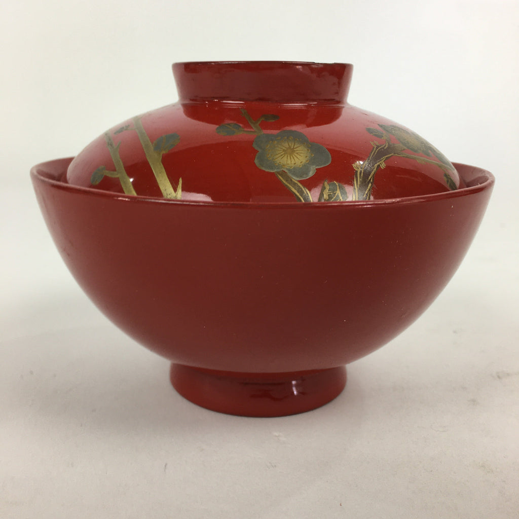 Japanese Lacquerware Lidded Bowl Vtg Maki-e Gold Owan Soup Bowl Red UR649