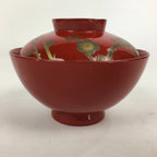 Japanese Lacquerware Lidded Bowl Vtg Maki-e Gold Owan Soup Bowl Red UR649