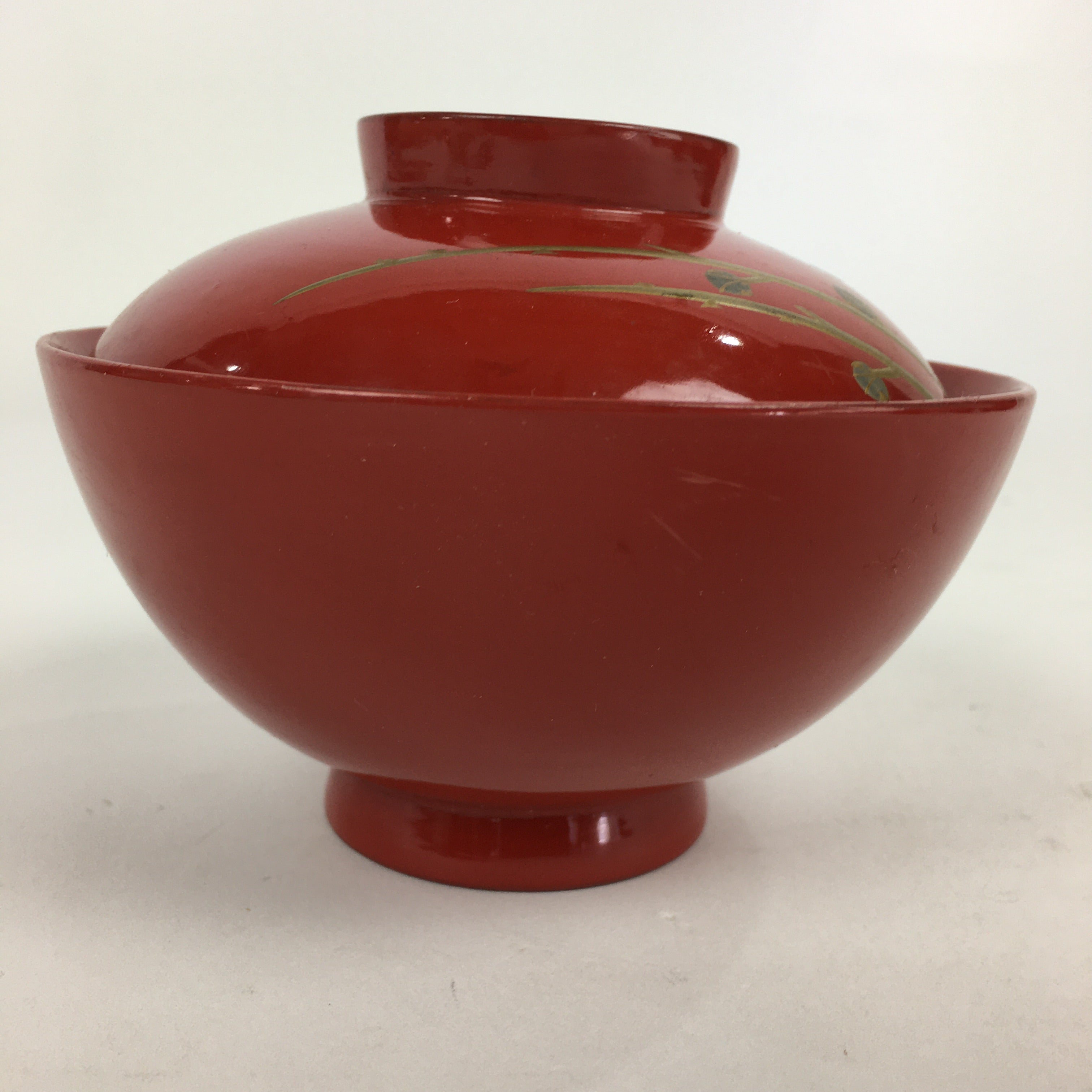 Japanese Lacquerware Lidded Bowl Vtg Maki-e Gold Owan Soup Bowl Red UR649