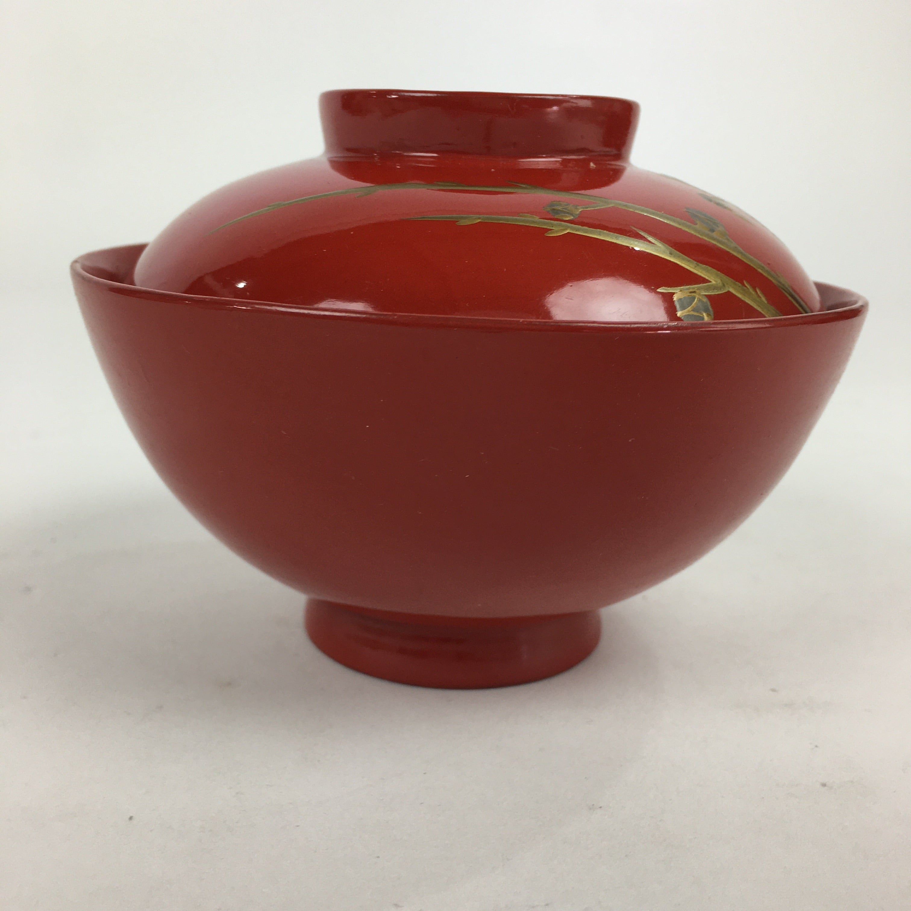 Japanese Lacquerware Lidded Bowl Vtg Maki-e Gold Owan Soup Bowl Red UR650
