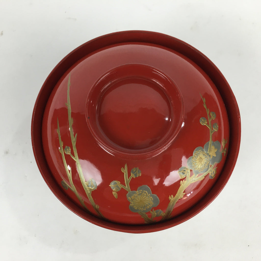Japanese Lacquerware Lidded Bowl Vtg Maki-e Gold Owan Soup Bowl Red UR650