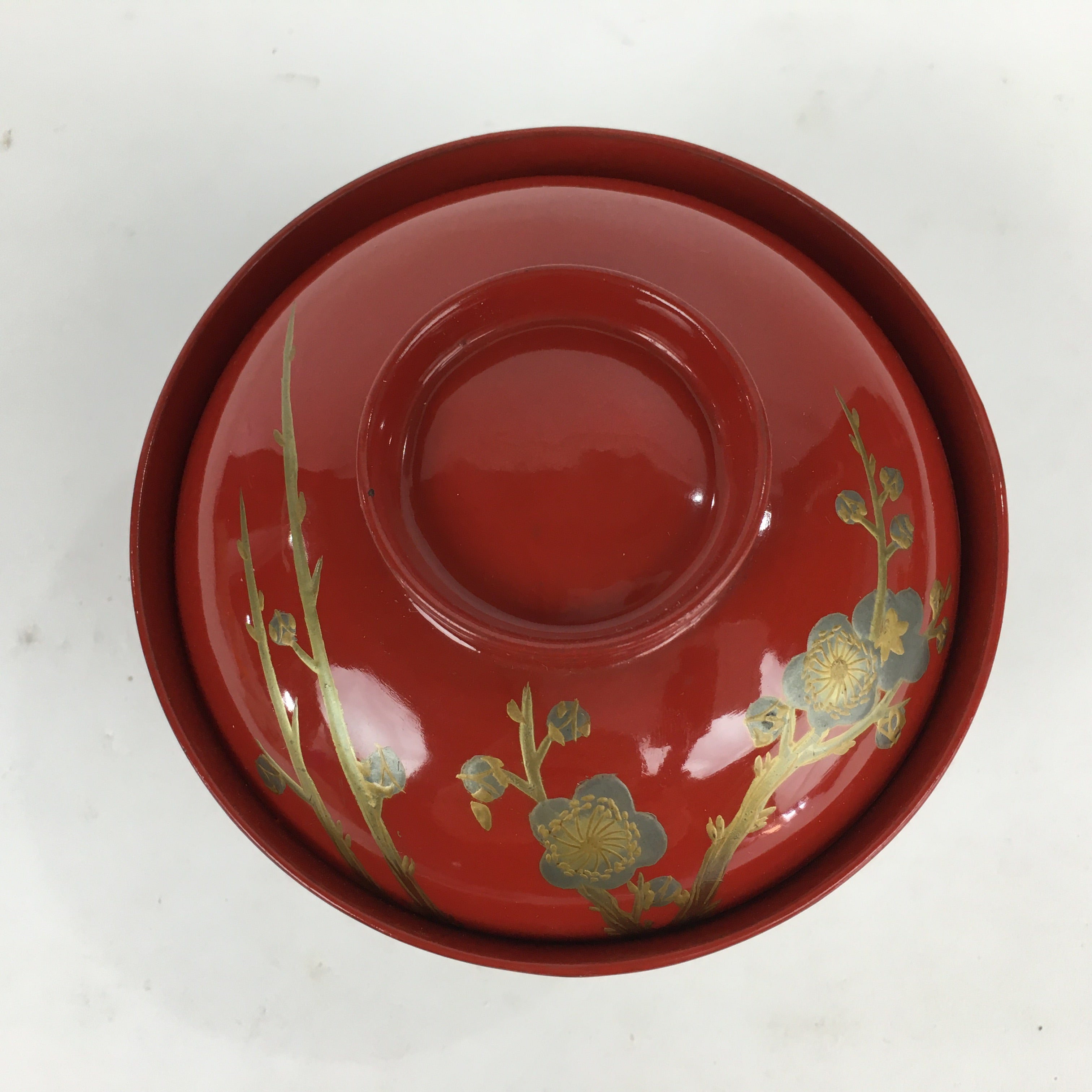 Japanese Lacquerware Lidded Bowl Vtg Maki-e Gold Owan Soup Bowl Red UR650
