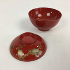 Japanese Lacquerware Lidded Bowl Vtg Maki-e Gold Owan Soup Bowl Red UR650